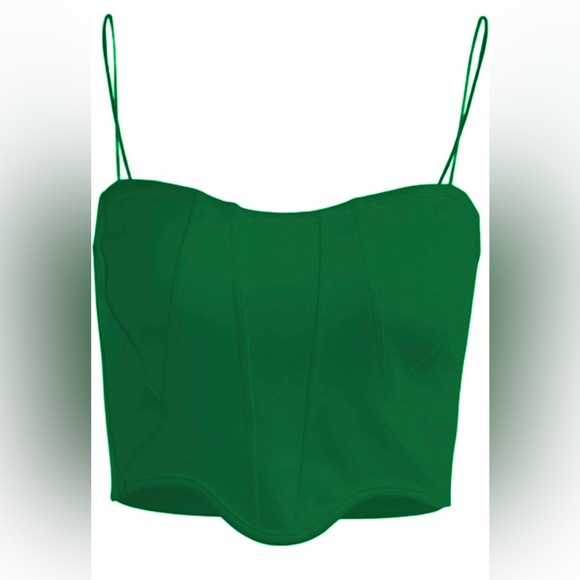 NWT (M) Green Corset Bustier Tank Crop Top Spaghetti Strap Cami - Picture 7 of 8